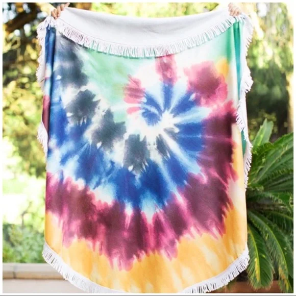 Santa Monica Stunning Tie Dye Round Fringe Beach Towel Blanket - Picture 1 of 6